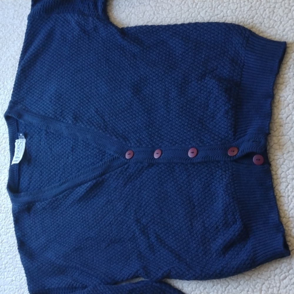 Vintage Honors Blue Waffle Knit Cotton Cardigan - Made in the USA (Medium)